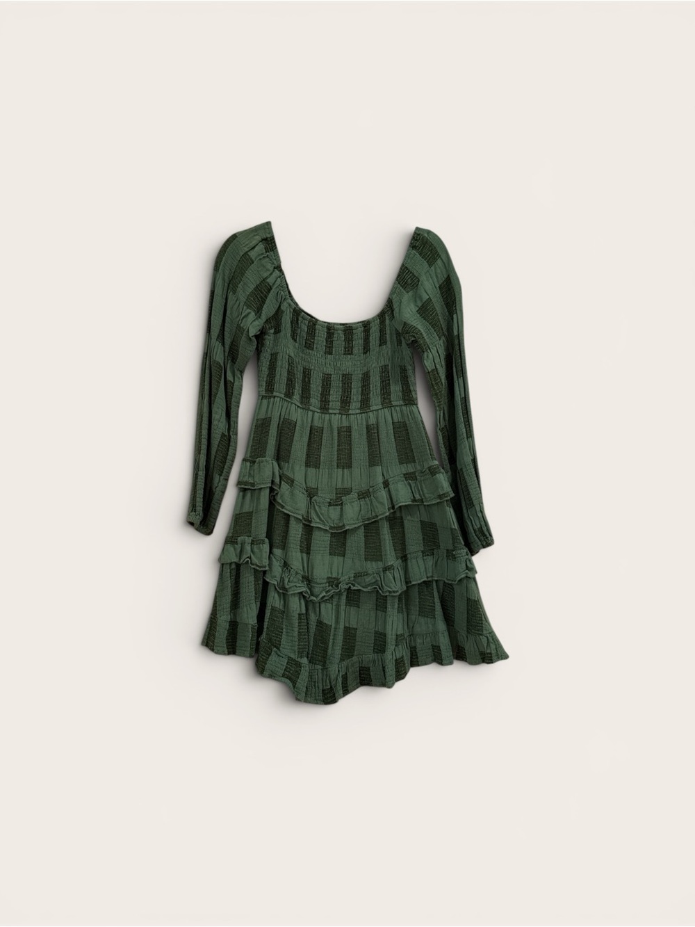 Anthropologie Forest Green Tiered Mini Dress